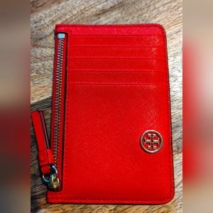Tory Burch Robinson leather card wallet case red